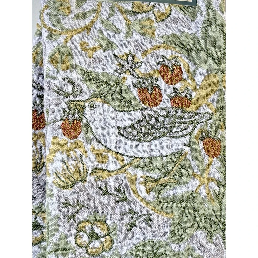 Morris & Co Kitchen Dish Towels Set of 2 Strawberry Thief 100% Cotton Fringe